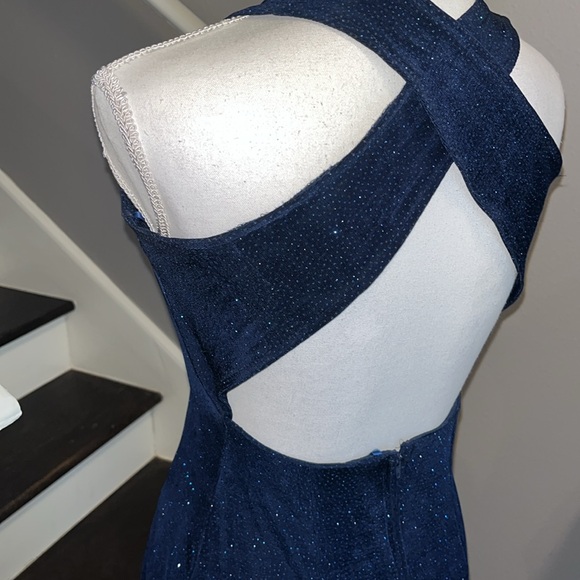 Susan Roselli for Vijack Navy Blue Sparkling Effect Long Gown. Unique Back Sm - Picture 6 of 16